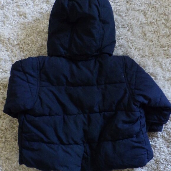 Baby GAP Unisex Navy Blue Striped Lining Peacoat Puffer Coat Sailor 0-6 Months - Picture 2 of 8